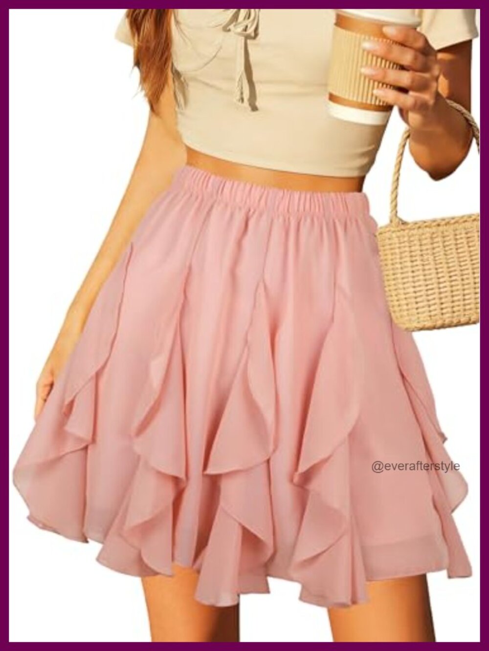 Women's High Waisted Pleated Chiffon Mini Skirt Ruffled A-Line